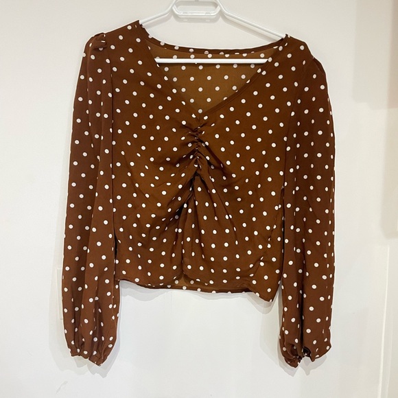 Brown Polka-dot vintage blouse top - Picture 3 of 8